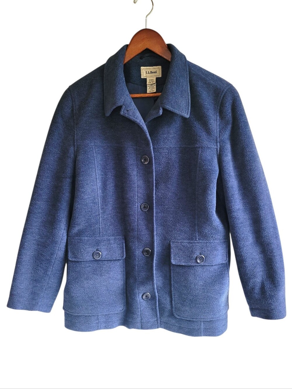 L.L. Bean Vintage 90s Navy Blue Wool Blend Fleece Button Up Jacket Womens Medium
